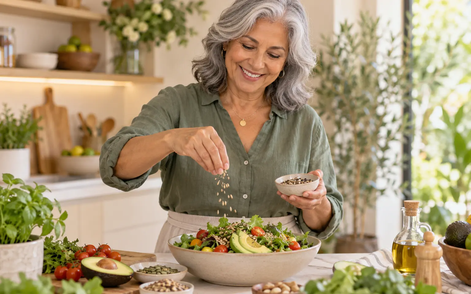 Mujer adulta disfrutando una vida saludable